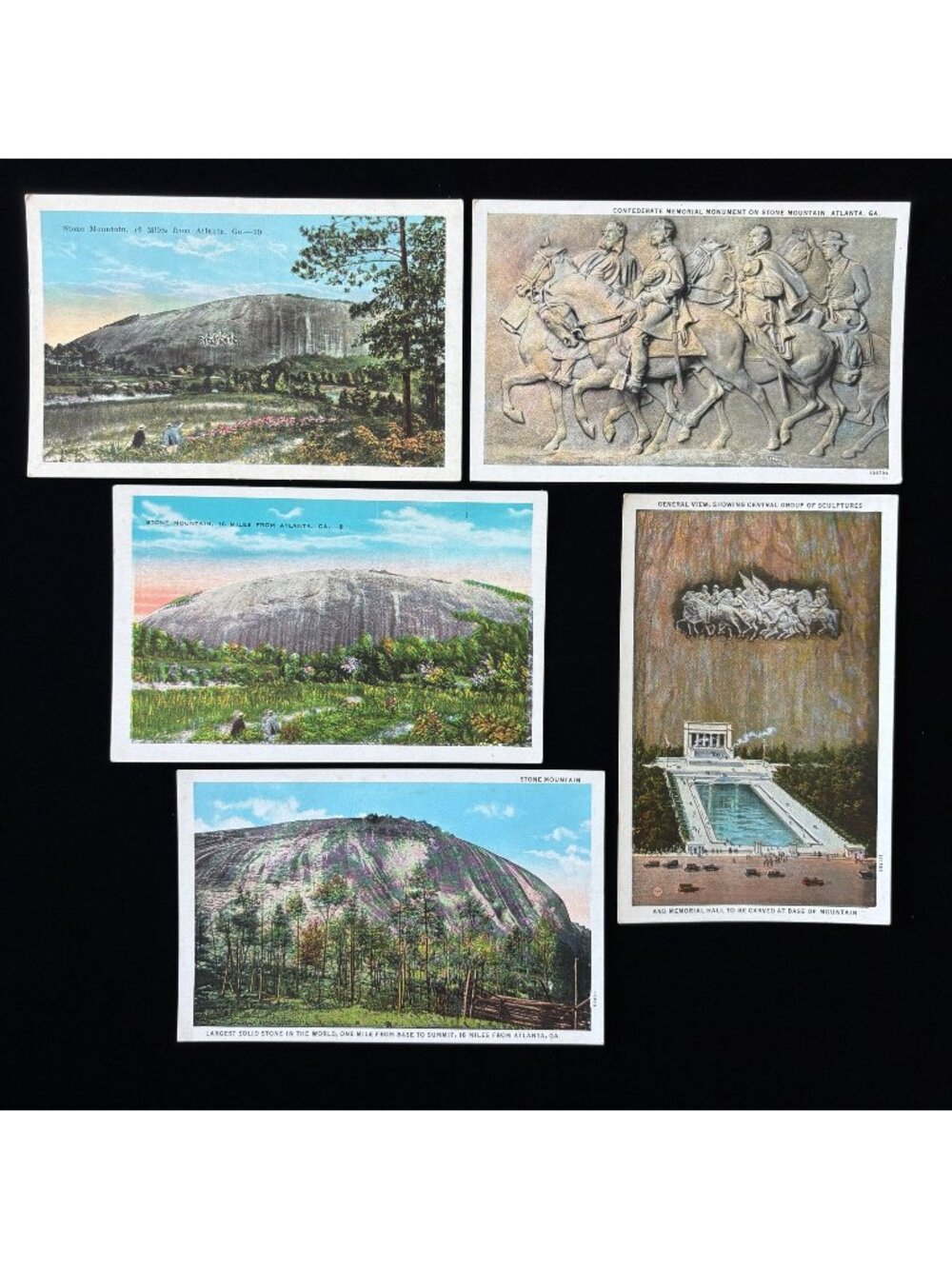 Vintage Postcard Lot 5 Stone Mountain Atlanta GA Historic Cars Mountain Monument